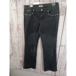 Earl Jean Pants Women's 8 Petite Black Straight Rhinestones Embellished Pockets